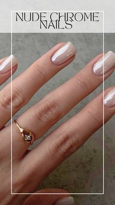 Short square nude Chrome Nails, square nude Chrome Nails Designs, nude Chrome Nails for summers Champagne Chrome French Tip Nails, Beige With Chrome Nails, Neutral Chrome Nails Short, Neutral Nail Ideas Classy, Neutral Crome Nails, Neutral Glazed Nails, Neutral Chrome Nails Square, Nails To Match Champagne Dress, Nail Ideas For Engagement Photos