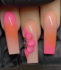 Hot Nail Designs, Ombre Nail Designs, Long Acrylic Nails Coffin, Acrylic Nails Coffin Pink, Nail Swag, Pretty Nail Art, Pink Nail