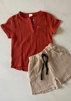 GIRLS - Boys Burgundy Tan Shorts and Shirt Set - Hannah Rose Vintage Boutique Shorts And Top Set, Shorts And Top, Hannah Rose, Tan Shorts, Baby Boy Dress, Man Of The House, Boys Wear, Man Set, Kids Set