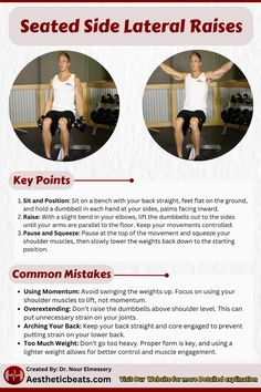 a poster with instructions for how to do seated side lateral raisees in the gym