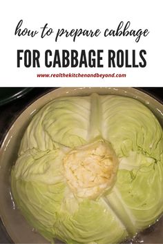 how to prepare cabbage for cabbage rolls in the crock pot with text overlay