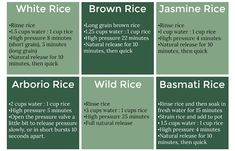 four different types of rice are shown in this graphic above the words, wild rice and brown rice