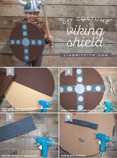 the instructions to make a viking shield with cardboard and construction paper on it for kids