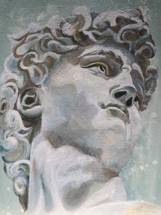 a painting of a statue with curly hair