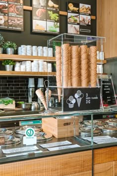 an ice cream shop with lots of food on display