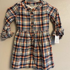 Brand New Plaid Kids Long Sleeve Dress! So Cute! So Cute And You Can Pair With Boots For A Cute Fall/Winter Look! Blue Fall Playtime Dress, Casual Dresses For Playtime In Fall, Blue Dress For Playtime In Fall, Casual Orange Playtime Dress, Casual Orange Dress For Playtime, Casual Orange Dresses For Playtime, Orange Cotton Playtime Dress, Pink Plaid Dress, Riverside Cottage