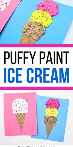 an ice cream cone craft with sprinkles on it and the words puffy paint