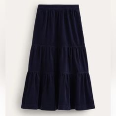 Brand New Boden Navy Viv Cord Tiered Maxi Skirt: 100% Cotton Machine Washable Fitted Through Waist Widening To A Flattering Full Skirt Maxi Length Side Pockets Unlined Concealed Side Zip Size 6 Ukr / 2 Usr Tiered Maxi Skirt, Skirt Maxi, French Navy, Full Skirt, Side Zip, Maxi Skirt, Womens Skirt, Size 6, Brand New