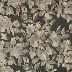 a black and gold wallpaper with flowers on it