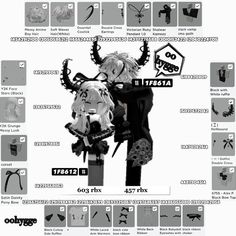 an info sheet showing the different types of anime characters and their names in black and white