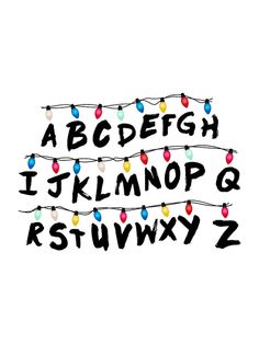 the letters and numbers are decorated with christmas lights, which is also in black on white