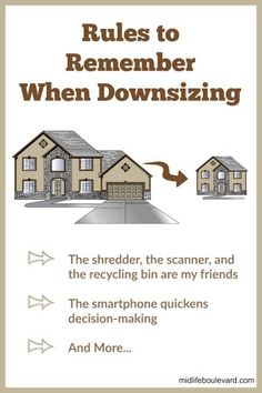 a poster with the words rules to remember when downsizing