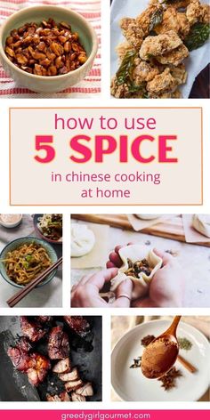 five pictures with the words how to use 5 spice in chinese cooking at home on them