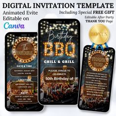 birthday bbq party flyer template with lights on the phone and an image of fireworks