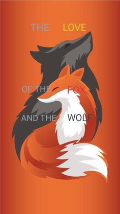 the fox and the wolf poster is shown in red, black, and grey colors