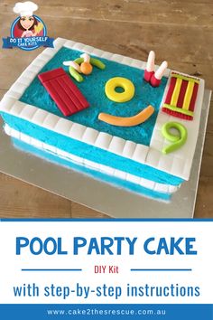 a pool party cake with step - by - step instructions