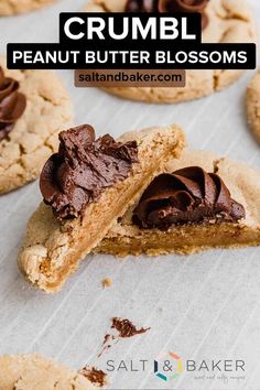 an image of peanut butter blossoms with text overlay