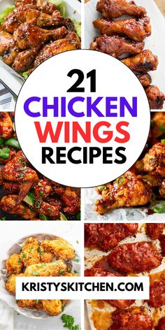 chicken wings with text overlay that reads 21 chicken wings recipes