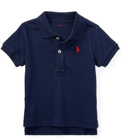 From Ralph Lauren Childrenswear&#x2C; this soft cotton interlock polo shirt features Ralph Lauren's signature multicolored embroidered pony at the chest.ribbed polo collar2-button placketshort sleeves with ribbed armbandssignature embroidered pony at left chesttennis tailsize 9 months has a 12 3/4" length and a 13 3/4" back body lengthcottonmachine washableImported. Blue Ralph Lauren Polo Shirt, Fitted Ralph Lauren Collared T-shirt, Twin Strollers Infants, Baby Boy Camo, Camo Baby Stuff, Baby Boy Clothing Sets, Carters Baby Boys, Baby Boy Fashion, Swim Fashion