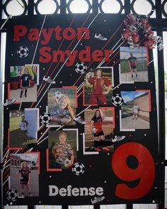 there is a sign with photos on it that says payon swinder 9 defense