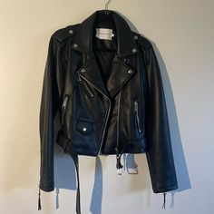 Brand New Without Tags Never Worn, Beautiful, Sexy, Really Cool Jacket. Belted, Lots Of Zippers And Tassels. Total Length 22 Inches. Armpit Armpit 18 Inches. Waist Zipped, And Belted Laying Flat 17 Inches. Moto Biker Jacket For Night Out, Moto Biker Jacket, Cool Jackets, Black Jacket, Biker Jacket, Rebecca Minkoff, Black Silver, Tassels, Leather Jacket