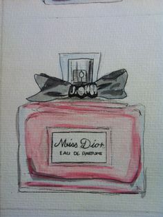 a drawing of a bottle of perfume with a bow on it's top and label that says miss dior