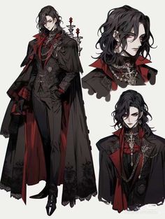 an anime character with long black hair and red cape