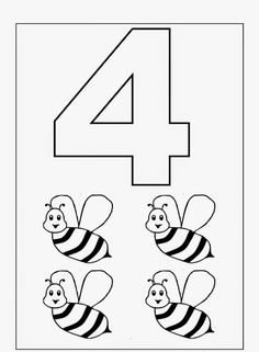 the number 4 with four bees in front of it, and one on each side