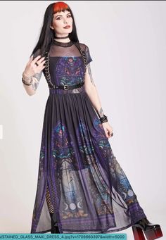 Gothic Fitted Maxi Dress For Summer, Fitted Gothic Maxi Dress For Summer, Fitted Witchy Dress For Festival, Gothic Fitted Maxi Dress For Halloween, Fitted Gothic Maxi Dress For Halloween, Fitted Purple Maxi Dress For Festival, Stained Glass Dress, Holier Than Thou, Glass Dress