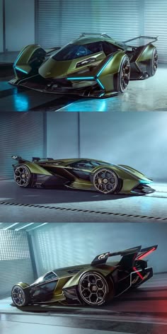 three different views of a futuristic vehicle