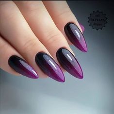 Black Ombre Nails, Dark Purple Nails, Faded Nails, Unghie Sfumate, Nail Goals, Purple Nail Art, Ombre Nails Glitter, Beauty Nails Design