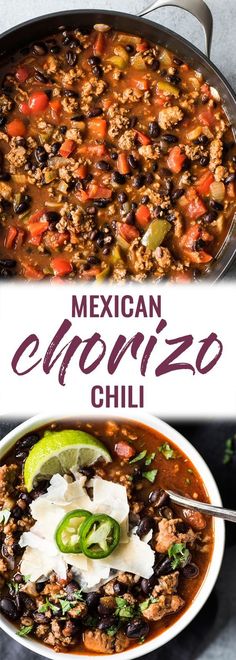 mexican enchiza chili in a white bowl with sour cream on top and the title overlay