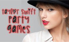 the taylor swift party games logo is shown in front of a woman's face