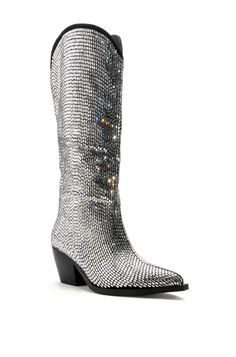 These Rhinestone Boots from Primadons and Donnas are a must-have for any fashionista. Crafted from high-quality materials, these boots are made to order and will take around 2-4 weeks to arrive. If you need them sooner, you can add a rush charge to get them in around 1 week. These boots come in a classic black and silver color with a chunky heel. If you would like this style, please make sure to include it in your order purchase notes. These Rhinestone Boots are sure to make a statement and will Western Style Party Boots With Bling, Western Rhinestone Party Boots, Glamorous Rhinestones Boots For Fall, Glamorous Rhinestone Winter Boots, Western Party Boots With Rhinestones, Western Style Party Boots With Rhinestones, Elegant Snip Toe Boots With Rhinestones, Glamorous Winter Boots With Rhinestones, Rhinestone Knee-high Evening Boots