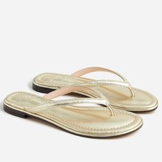 Clean And Smoke Free Home J. Crew Nwt Menorca Padded Gold Leather Thong Sandals Women’s 9 Fast Shipping All Reasonable Offers Accepted Classic Flat Flip Flops For The Beach, Classic Toe Post Flip Flops For Beach, Classic Beach Toe Post Flip Flops, Classic Flip Flops With Single Toe Strap For Vacation, Classic Summer Flip Flops With Cushioned Footbed, Classic Cushioned Flip Flops For Summer, Gold Summer Slippers, Classic Tan Sandals For Spring, Gold Cushioned Flip Flops For Vacation