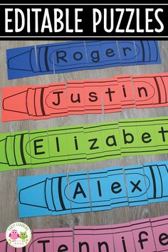 colorful name puzzles for kids to practice their spelling skills