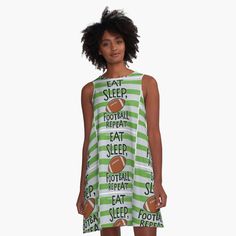 Get my art printed on awesome products. Support me at Redbubble #RBandME: https://www.redbubble.com/i/dress/Green-stripes-of-Eat-sleep-football-repeat-by-FitEnvy/164623869.V4WQ8?asc=u Eat Sleep, Dress For Sale, Green Stripes, I Dress, Green Dress, Dresses For Sale, A Line Dress