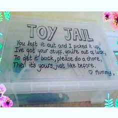 a plastic container with writing on it that says,'other moms we have a daily chore chart and the kids love it its so easy