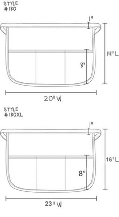 an image of the side and back view of a purse with measurements for each section