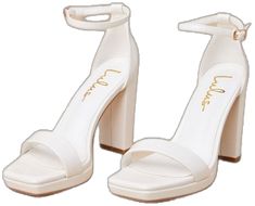 Wedding Heels With Square Toe, Fitted Square Toe Wedding Heels, Fitted Square Toe Heels For Wedding, Elegant Square Toe Platform Sandals, Elegant Platform Sandals With Square Toe, Square Toe Heels With Heel Strap For Wedding, Platform Ankle Strap Heels, Trendy Heels, Lulu Fashion