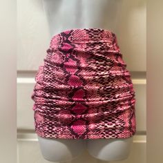 Add Some Fiercely Feminine Vibes To Your Look With This Mini Skirt! Featuring A Hot Pink Material With A Contrasting Snake Print And Elasticated Waistband. Soft, Stretchy Material. Versatile- Can Be Ruched Shorter Or Straightened Out For More Length. Nwt Size L Stretch Lined Mini Skirt, Pink Fitted Mini Skirt Set, Pink High Waist Mini Skirt, Pink High Waist Mini Skirt For Night Out, High Waist Pink Mini Skirt For Night Out, Pink Fitted High-waist Mini Skirt, Pink Fitted High Waist Mini Skirt, Pink Stretch Skirt For Night Out, Fitted High Waist Pink Mini Skirt