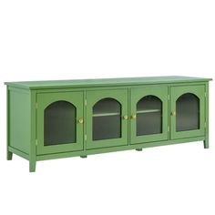 a green cabinet with four doors and three shelves