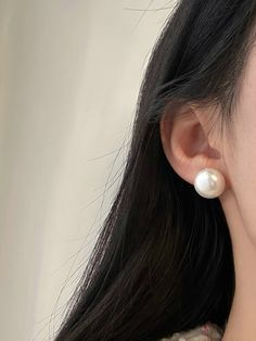 Branco  Collar  ABS   Embellished Cute White Earrings, White Earrings Aesthetic, Pearl Earrings Aesthetic, Pearl Earrings Outfit, Stud Aesthetic, Big Pearl Earrings, Pearl Earrings Studs, White Pearl Earrings, Embellished Fashion