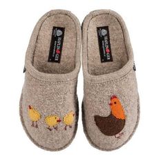 Fall Slip On Shoes, Women’s Slip On Shoes, Haflinger Slippers, Fun Slippers, Mother Hen, Wool Clogs, Embroidered Slippers, Wool Slippers, Open Toed Heels