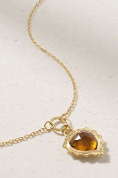 FOUNDRAE Gemstone Heart 18-karat gold citrine necklace | NET-A-PORTER Citrine Pendant, Citrine Necklace, Necklace Layering, Heart Gemstone, Net A Porter, Jewellery And Watches, True Love, Citrine, Luxury Design