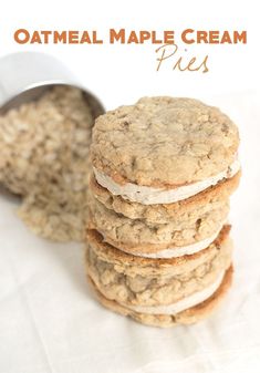 oatmeal maple cream pies stacked on top of each other with text overlay