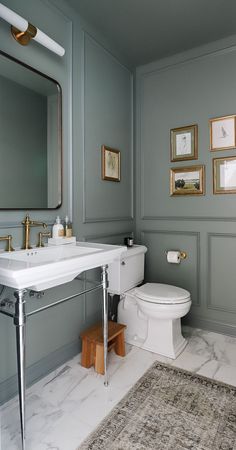 Colour drenching is when you paint all the surfaces in a room in the one tone of colour. You can also include the ceiling which creates a cocooning effect and is a useful design tool for small spaces. Timeless Blue Bathroom, Not White Bathroom, Historical Tiles Bathroom, Intrigue Benjamin Moore Bathroom, Bedroom Walls And Trim Same Color, Fun House Paint Ideas, Bm Atmospheric Paint, Moody Bathroom White Cabinets, Cape Cod Powder Room