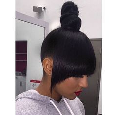 Image result for sleek ponytail hairstyle for black women Bangs Black Women, April Fashion, Classy Updo, Sleek Ponytail Hairstyles