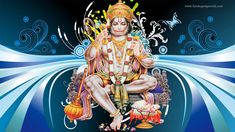 the god is sitting on a bench in front of blue and white swirly background