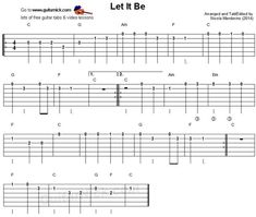 an easy guitar tab with the words let it be